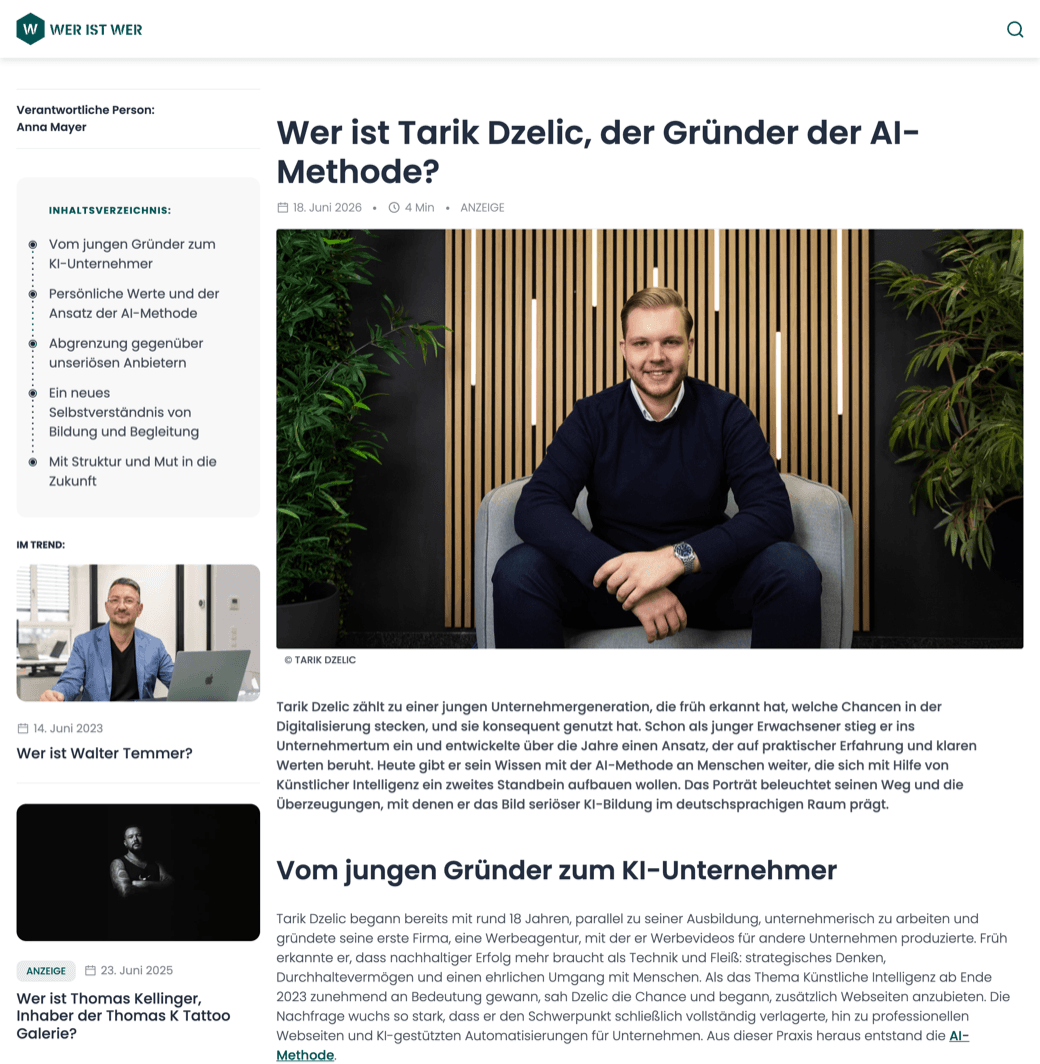 Wer ist Wer — Wer ist Tarik Dzelic, der Gründer der AI-Methode?
