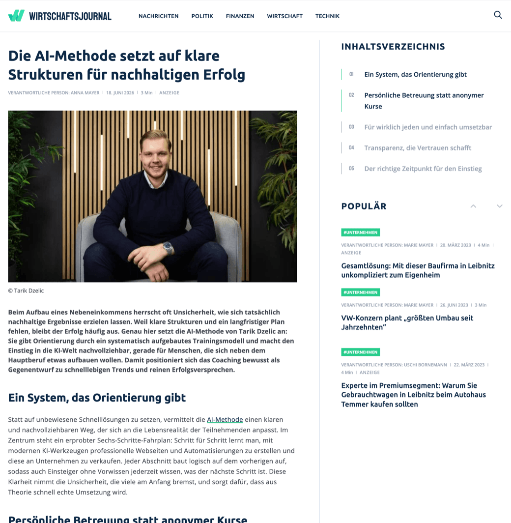 Wirtschaftsjournal — Die AI-Methode setzt auf klare Strukturen für nachhaltigen Erfolg